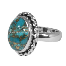 Magnifique Turquoise en Cuivre Bleu Avec Argent Sterling Unique Designer Ring Wedding Wear Jewelry